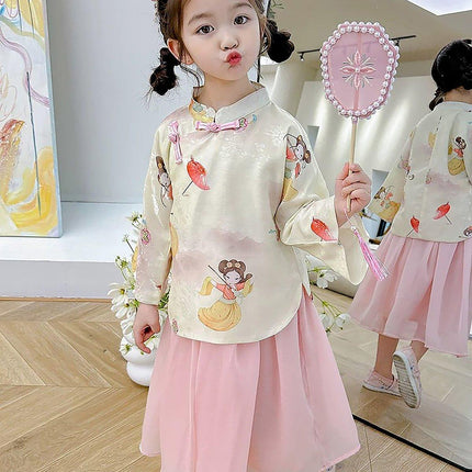 Elegant Girl Cheongsam Skirt Set Traditional Chinese Hanfu Two-piece Outfit