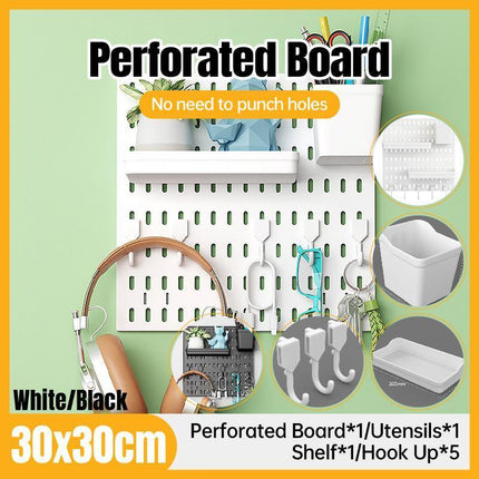 Wall Mounted Pegboard Storage Rack No Drill Organizer Tool Shelf Home Office