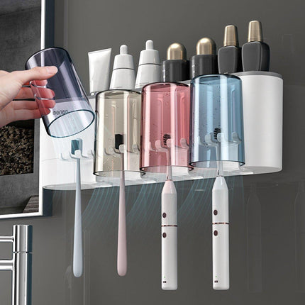 Bathroom Wall Mounted Toothbrush Holder Toothpaste Stand Storage Rack With Cup - Aimall
