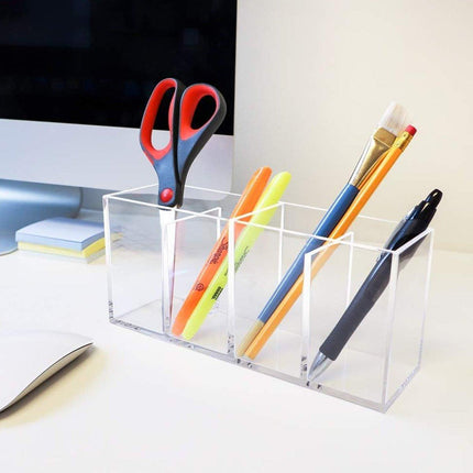 Transparent Acrylic Storage Box with Four Compartments Organiser for Home Office
