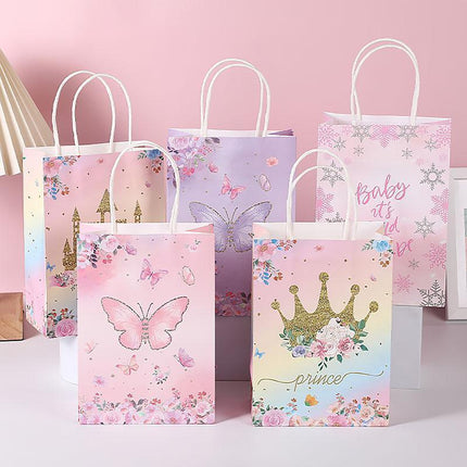 30pcs Pink Romantic Flower Tote Bag Cowhide Paper Elegant Design Gift Bag