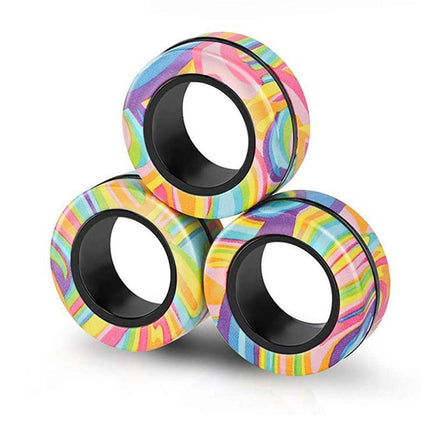 Magnetic Ring Finger Spinner Rainbow Fidget Sensory Autism Anxiety ADHD Stress - Aimall