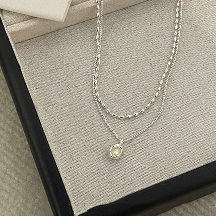 Love Butterfly Pearl Tassel Double Layer Necklace Elegant Jewelry Women Fashion