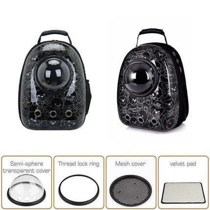 Dog backpack carrier with transparent space design for cats and dogs.