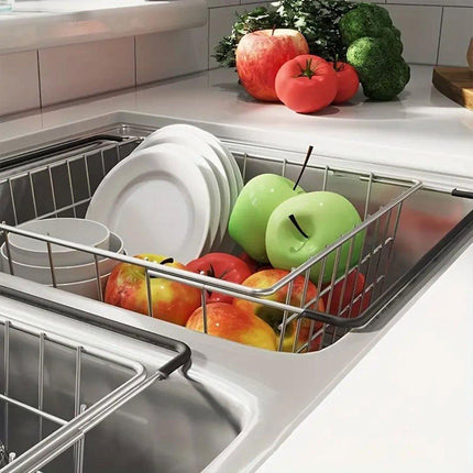 Stainless Steel Sink Draining Basket Telescopic Dish Rack Kitchen Storage Holder