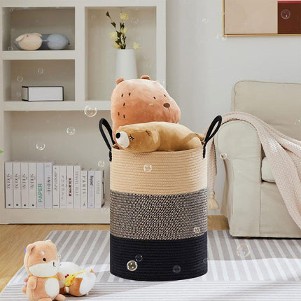Woven Cotton Rope Storage Basket Foldable Laundry Bin Bamboo Clothes Organizer