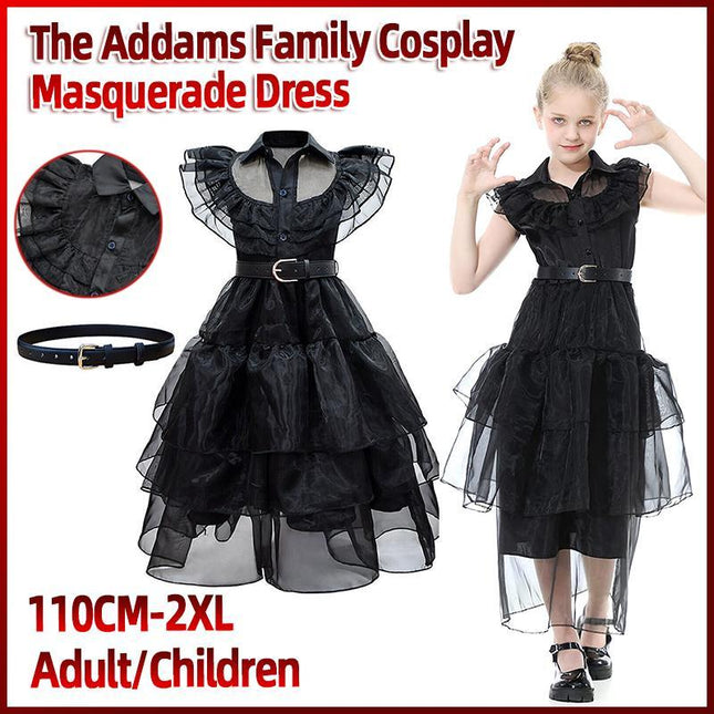 The Addams Family Cosplay Wednesday Masquerade Dress Dancing Black Party Costume - Aimall