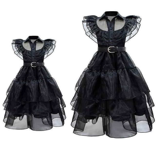 The Addams Family Cosplay Wednesday Masquerade Dress Dancing Black Party Costume - Aimall