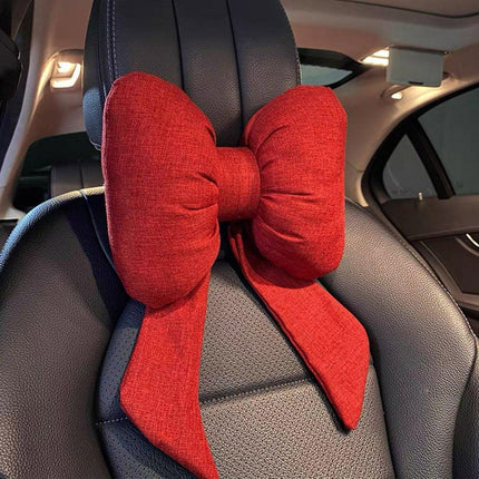 Soft Car Neck Pillow Cotton Linen Ribbon Bow Headrest Cushion Support Pillow
