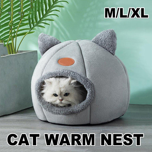 Cat Bed Winter Warm Enclosed Pet House Cozy Indoor Sleeping Nest for Cold Weather