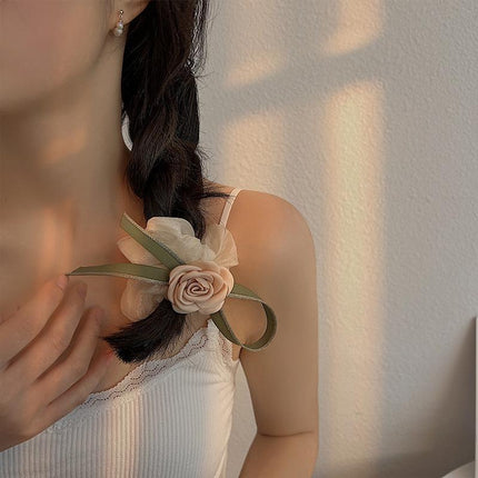 Korean Style Camellia Bow Hair Ties Large Intestine Hair Ring Hair Rope Bands - Aimall