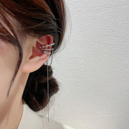 Silver Tassel Earrings Without Piercing Ear Bone Clips for Women Fashion Jewelry