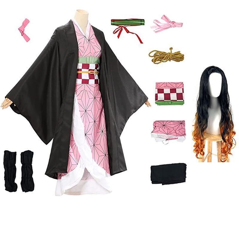 Anime Demon Slayer Kimetsu no Yaiba Kamado Nezuko Cosplay Costume Kimono  Wig AU – Aimall