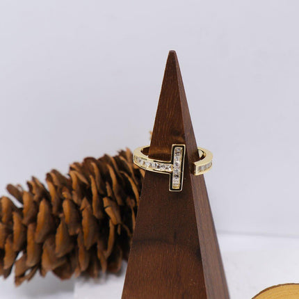 Micro-Inlaid Zirconium T-Shaped Ring