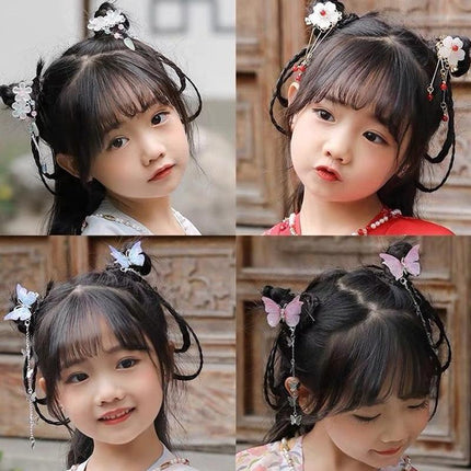 2Pcs Hanfu Flower Hair Clip Pearl Tassel Butterfly Hairpin Female/Children Party - Aimall