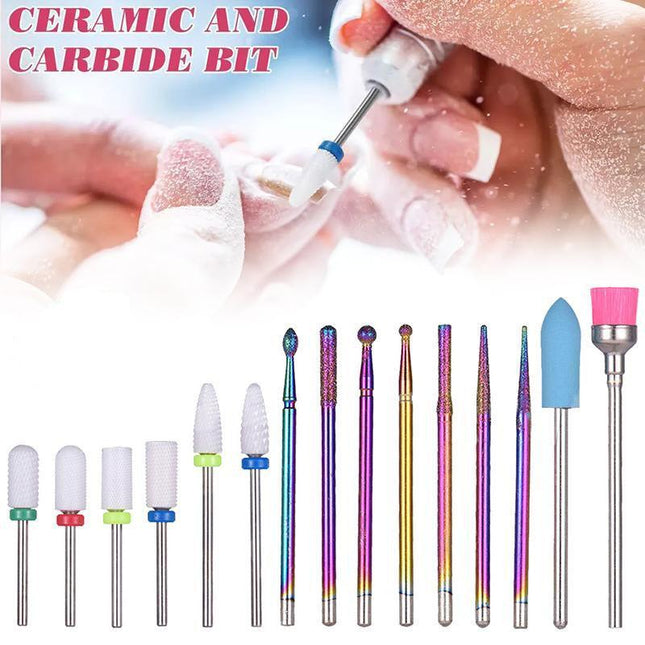 16x Ceramic Nail Drill Bits File Acrylic Manicure Pedicure Tools - Aimall