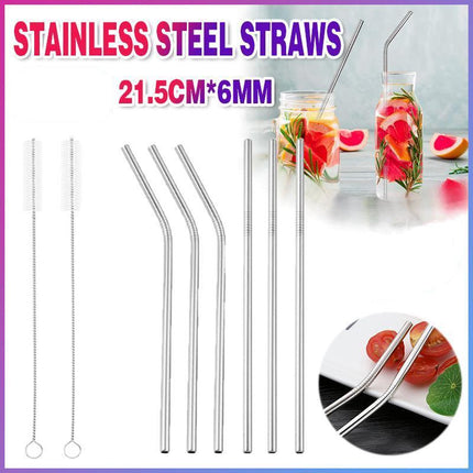 10PCS Stainless Steel Straws Bent Long Reusable Washable Metal Drinking Straw - Aimall