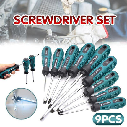 Screwdriver Set 9 Piece with storage bag CRV magnetic tips Phillips Flat blade - Aimall