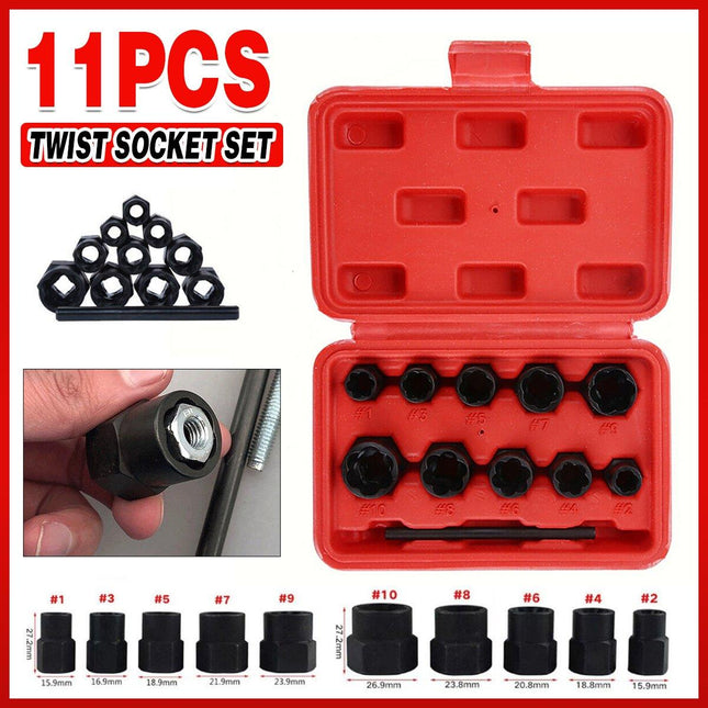 11PCS Locking Wheel Nut Remover Grip N Twist Sockets Damaged Rounded Bolts Tool - Aimall