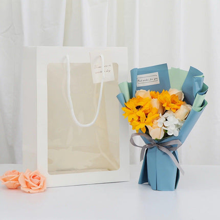 50PCS Flower Bouquet Tote Wedding Favor Bag Bride Tote Clear Gift Bags Handbag White - Aimall