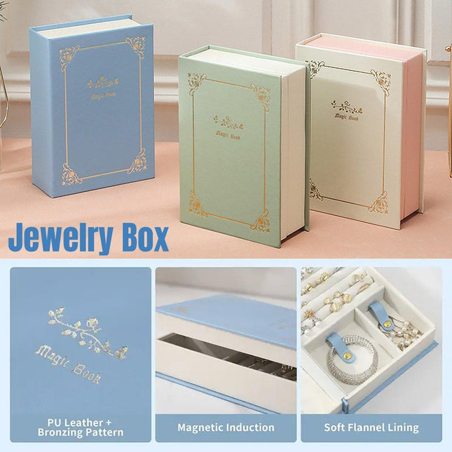 Creative PU Leather Jewelry Box Book Earrings Rings Necklace Organizer Holder