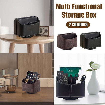 Leather Remote Control Holder 360 Degree Spinning Desk TV Remote Table Organizer
