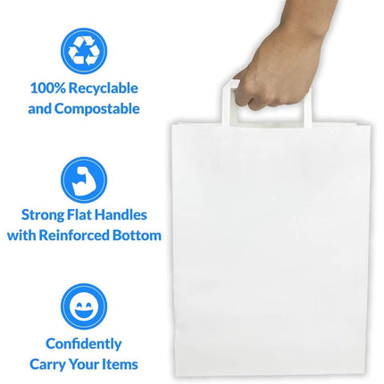 50pcs White Kraft Paper Tote Bags Gift Bags for Packaging Shopping and Storage