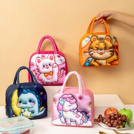 Cute 3D Cartoon Insulated Lunch Bag Oxford Fabric Bento Tote for School Use
