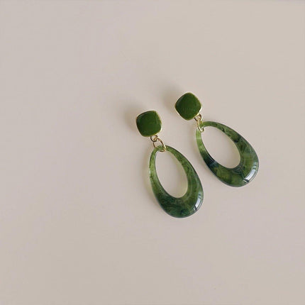 Retro Glossy Green Resin Earrings Women Fashion Round Dangle Jewelry Gift
