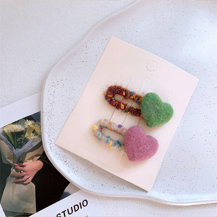 Dopamine Wool Felt Heart Hairpin Cute Plush Hair Clip Fashion Accessories