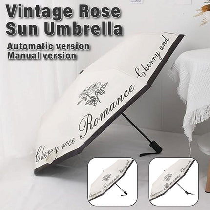 Vintage Rose UV Protection Automatic Manual Tri-fold Sun Rain Umbrella Sunshade