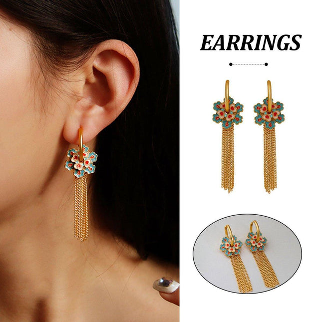 New Chinese Tassel Heart Flower Earrings Women Elegant Dangle Drop Fashion