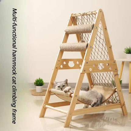 Cat Climbing Frame Wooden Cat Rack Multi Cat Play and Sleep Net for Indoor Use