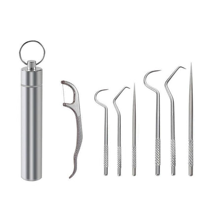 8Pcs Stainless Steel Toothpick Set Metal Flossing Portable Toothpick Box Holder - Aimall