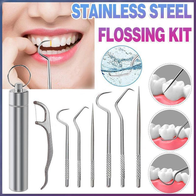 8Pcs Stainless Steel Toothpick Set Metal Flossing Portable Toothpick Box Holder - Aimall