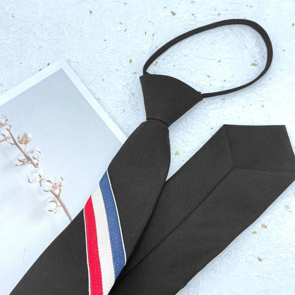 Men's zipper tie Fashion Pattern Striped Cotton Tie Preppy Student Slim Necktie - Aimall