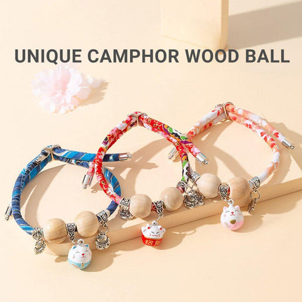 Camphor Wood Bead Collar with Bell Necklace for Cats and Dogs Pet Accessories