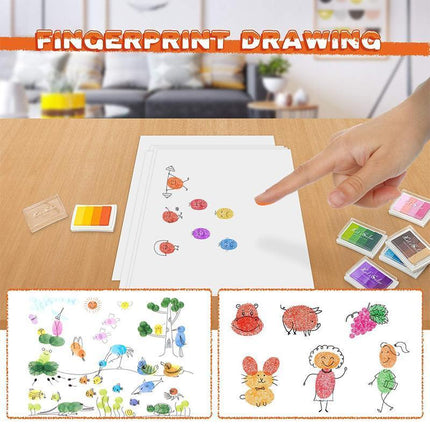 4Colours Fingerprint Stamp Set with Plastic Case Washable Color DIY Ink Pad - Aimall