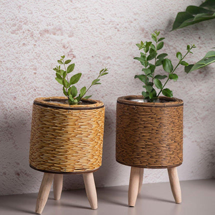 Indoor Rattan Trellis Planter Tabletop Plant Container Straw Planter for Home