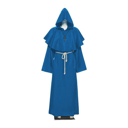 Medieval Friar Hooded Robe Monk Cross Necklace Renaissance Cosplay Costume AU - Aimall