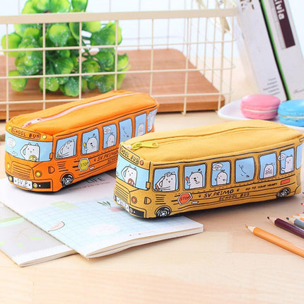4PCS Large Capacity Cartoon Bus Pencil Case Stationery Storage Bag for School or Gifts