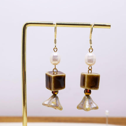 Ceramic Bead Dangle Earrings Imitation Pearl Vintage Fashion Jewellery