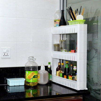 Movable 3 Layer Plastic Kitchen Storage Rack Refrigerator Gap Shelf Organizer