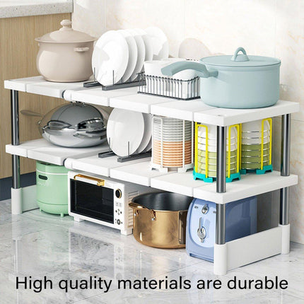 Expandable Kitchen Shelf Cabinet Organizer Tiered Storage Rack for Home Use