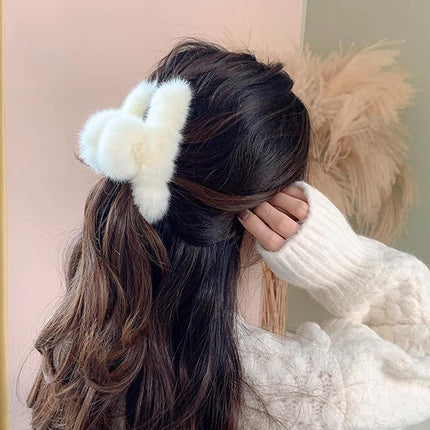 Large Plush Hair Claw Imitation Fur Big Shark Clip Faux Rabbit Fur Hair Clip - Aimall