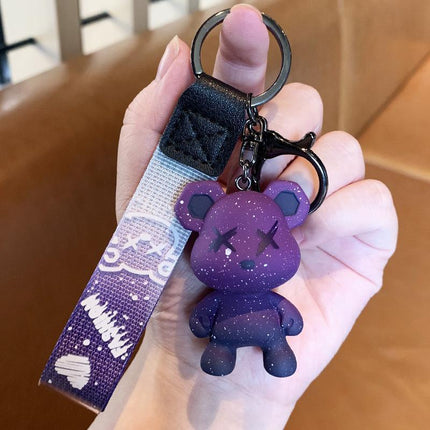 Car Keyring Animal Key Ring Lanyard Bear Keychain Gradient colour Bear Keychain - Aimall