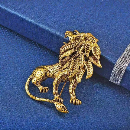 Large Antique Gold Plated Lion King Style Fashion Statement Brooch Textured Mane - Aimall