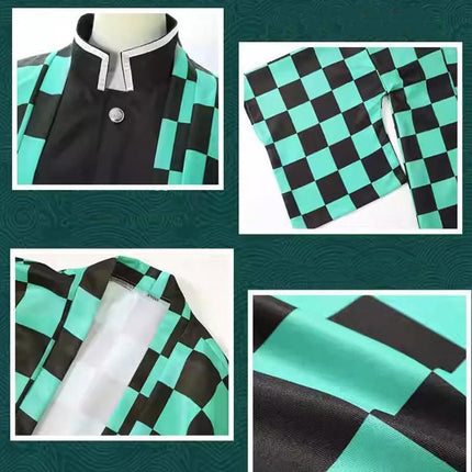 Demon Slayer Kimetsu No Yaiba Kamado Tanjiro Cosplay Costume Kimono Dress Wig AU - Aimall