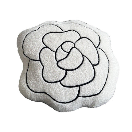 Luxury Cream Sofa Pillow Camellia Style Cushion Bed Decor Black White Design