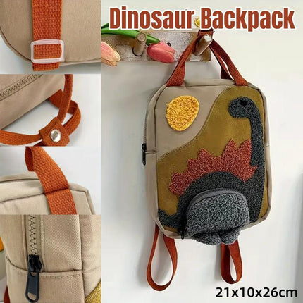 Dinosaur Canvas School Backpack Cartoon Shoulder Bag for Kids Small Travel Bag